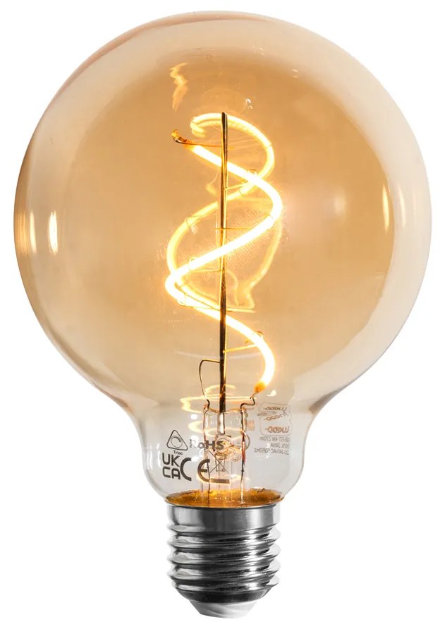 Lâmpada LED regulável E27 Filamento Espiral G95 Dourada 4W 270lm 2100K