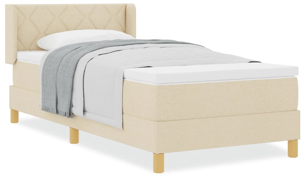 Cama box spring vidaXL com colchão creme 90x190 cm tecido, Cabeceira v