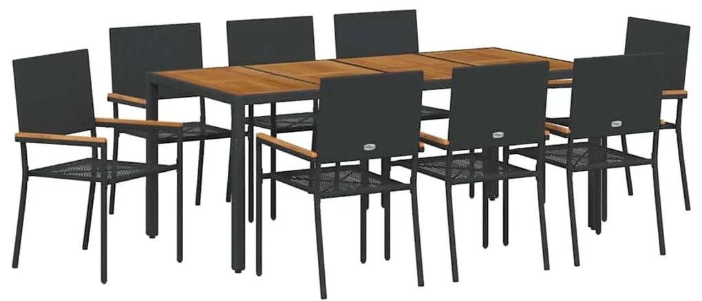 Conjunto de Jantar de Jardim vidaXL 9 Peças Polirattan Preto