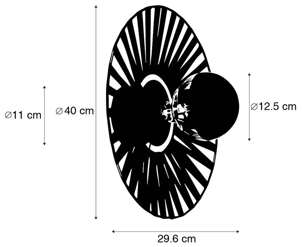 LED Candeeiro de parede preto 40 cm incl. G125 espelho superior preto regulável - Leia Rústico