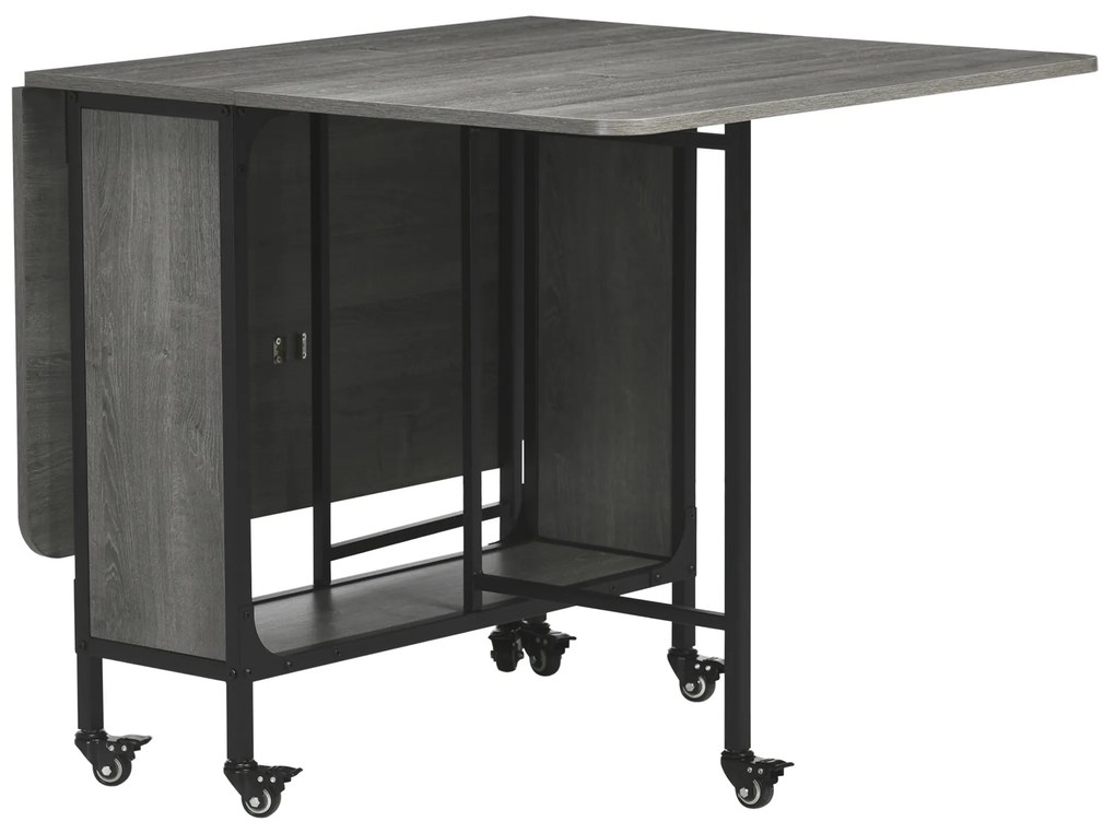 HOMCOM Mesa Dobrável de Cozinha Extensível para Sala de Jantar em Rodízios para Até 6 Pessoas com Prateleira Integrada 6 Rodas Cinza | Aosom Portugal