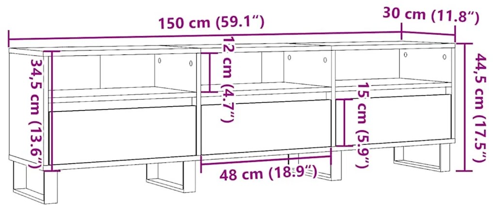 Móvel de TV 150x30x44,5 cm derivados de madeira madeira velha