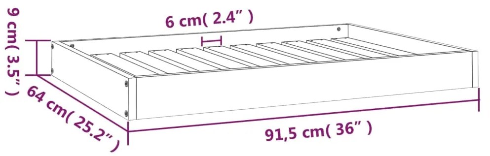Cama para cães 91,5x64x9 cm madeira de pinho maciça