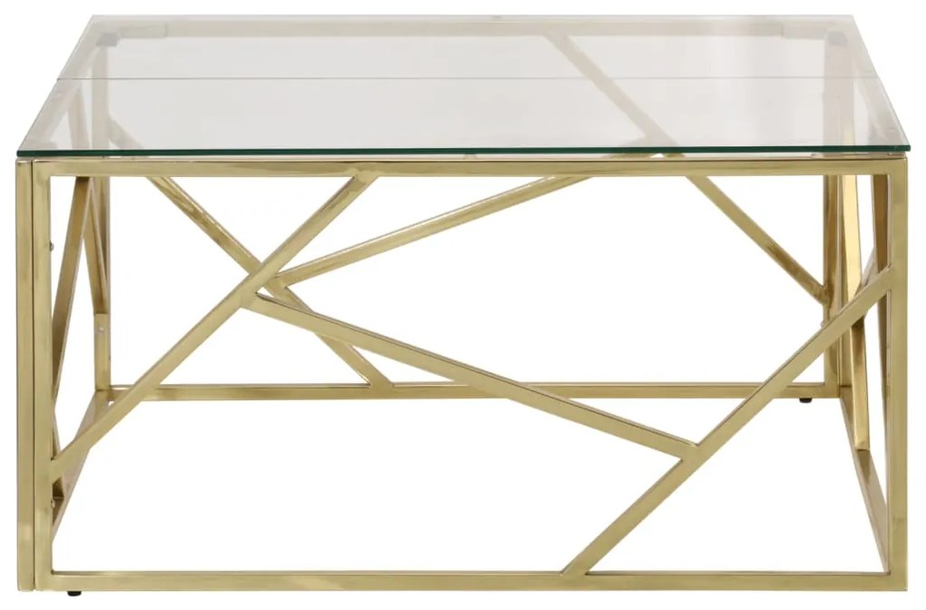 Mesa de centro aço inoxidável e vidro temperado dourado