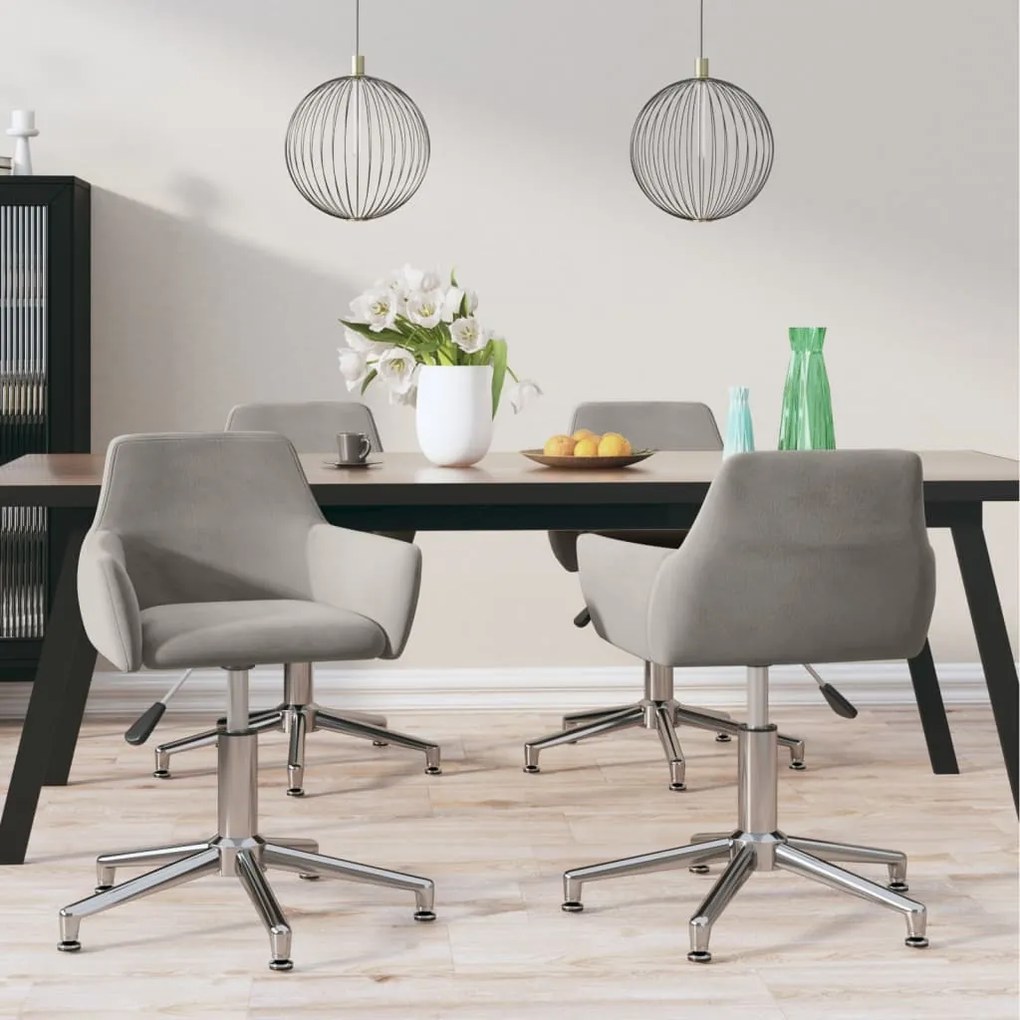 vidaXL Cadeiras de jantar giratórias 4 pcs veludo cinzento-claro