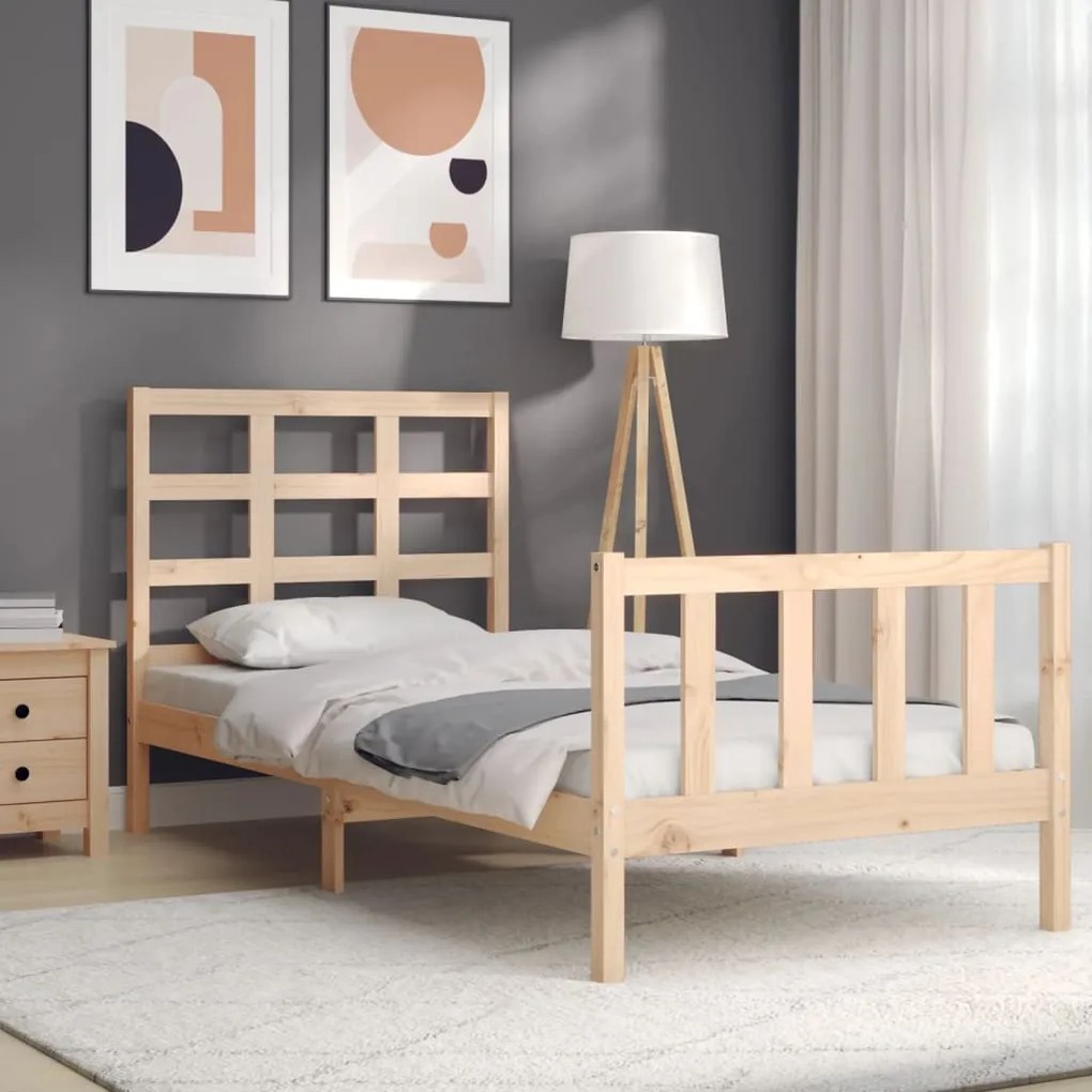 Estrutura de cama com cabeceira 90x190 cm madeira maciça