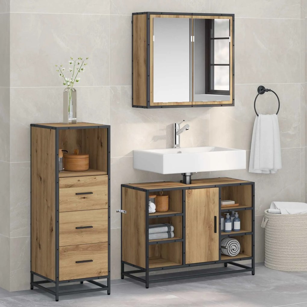 vidaXL Conjunto de Móveis para Banheiro 3 pcs Carvalho Artesanal