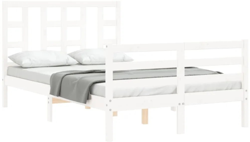 Estrutura de cama de casal c/ cabeceira madeira maciça branco