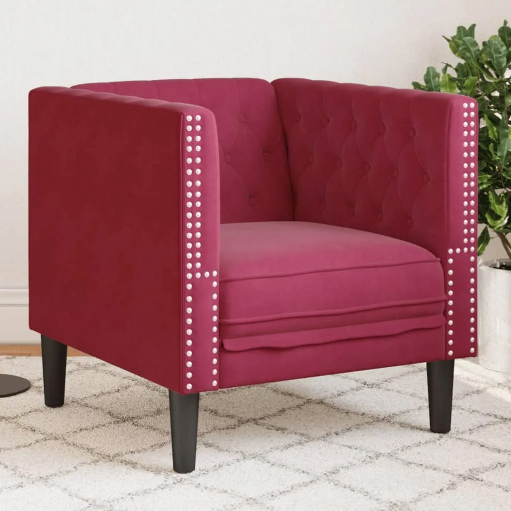 vidaXL Sofá chesterfield veludo vermelho tinto