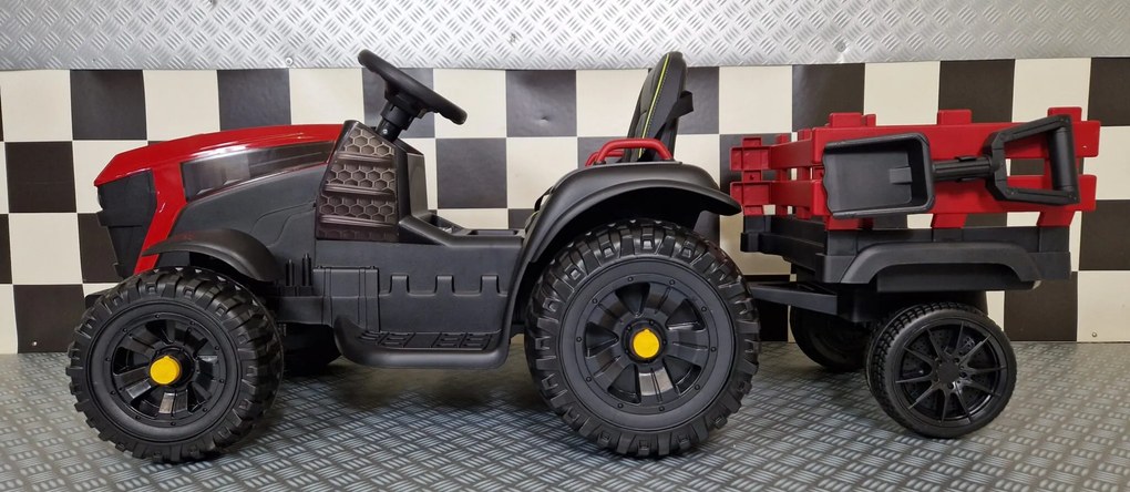 Trator elétrico crianças 12V tractor Farmer Rodas borracha Com controlo remoto Vermelho