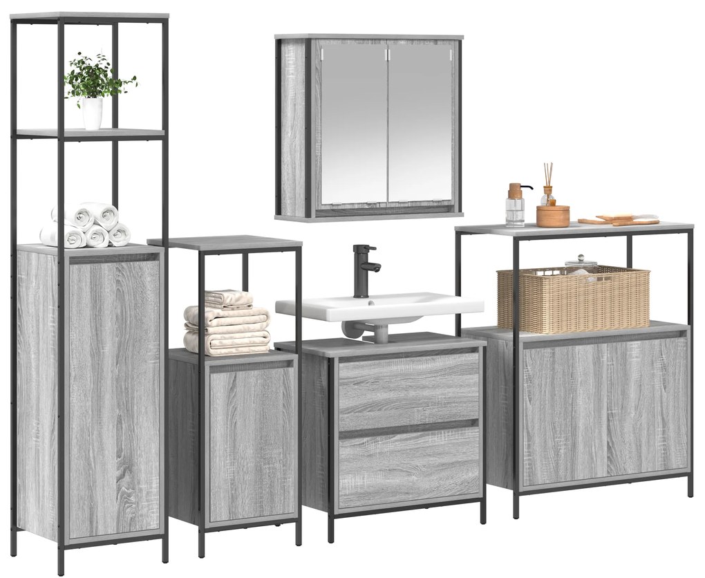Conjunto de Móveis para a Casa de Banho 5 Peças vidaXL Cinza Sonoma em