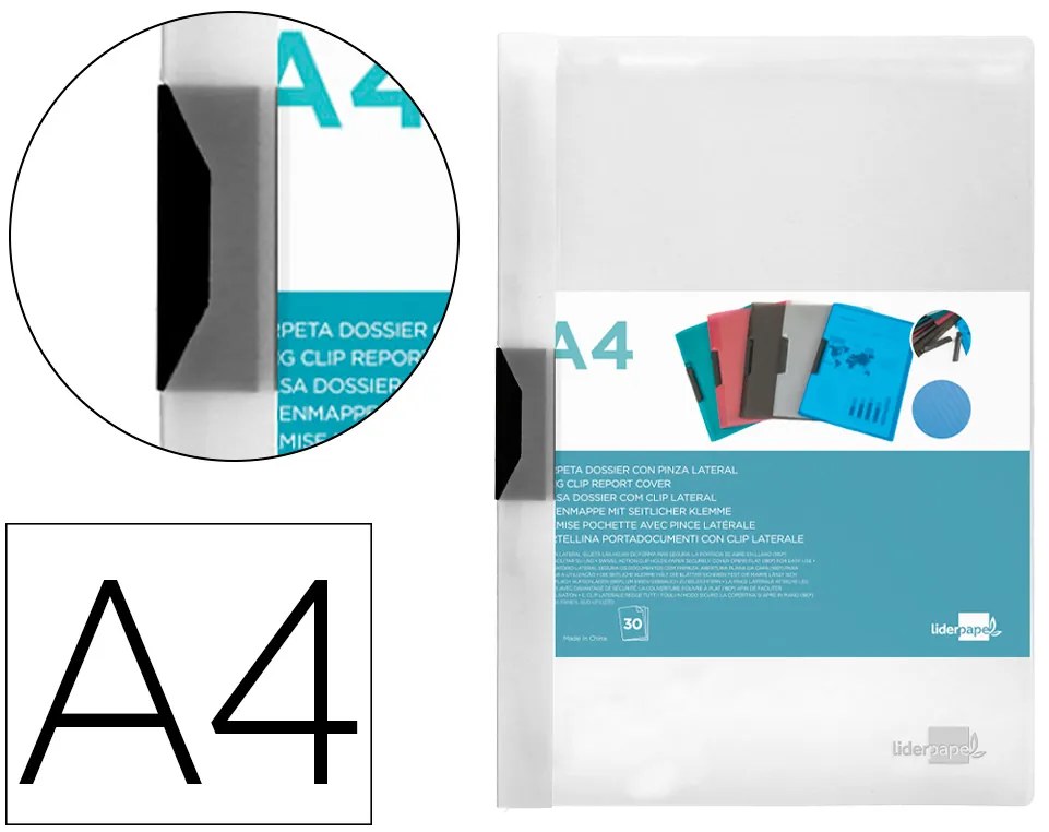 Bolsa Dossier com Clip Lateral Din A4 Transparente 30 Folhas