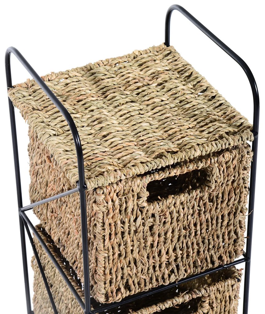 HomCom® Prateleira Cor Vime Natural e Preto Vime Metal 20x20x78cm