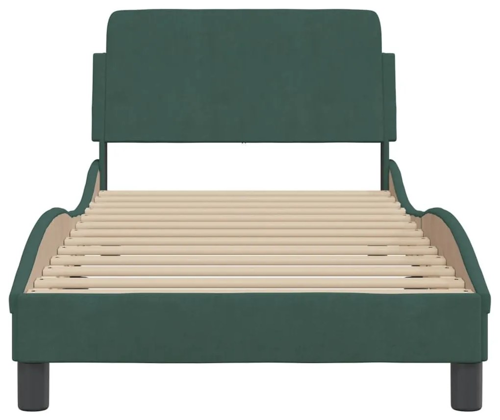 Estrutura de cama sem colchão 90x190 cm veludo verde-escuro