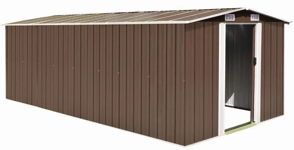 143351 vidaXL Abrigo de jardim 257x489x181 cm metal castanho