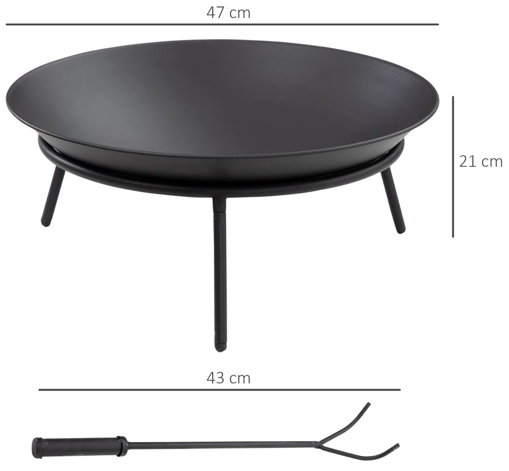 Outsunny Braseiro de Exterior Braseiro de Metal com Atiçador para Varanda Campismo Ar Livre Ø47x21 cm Preto