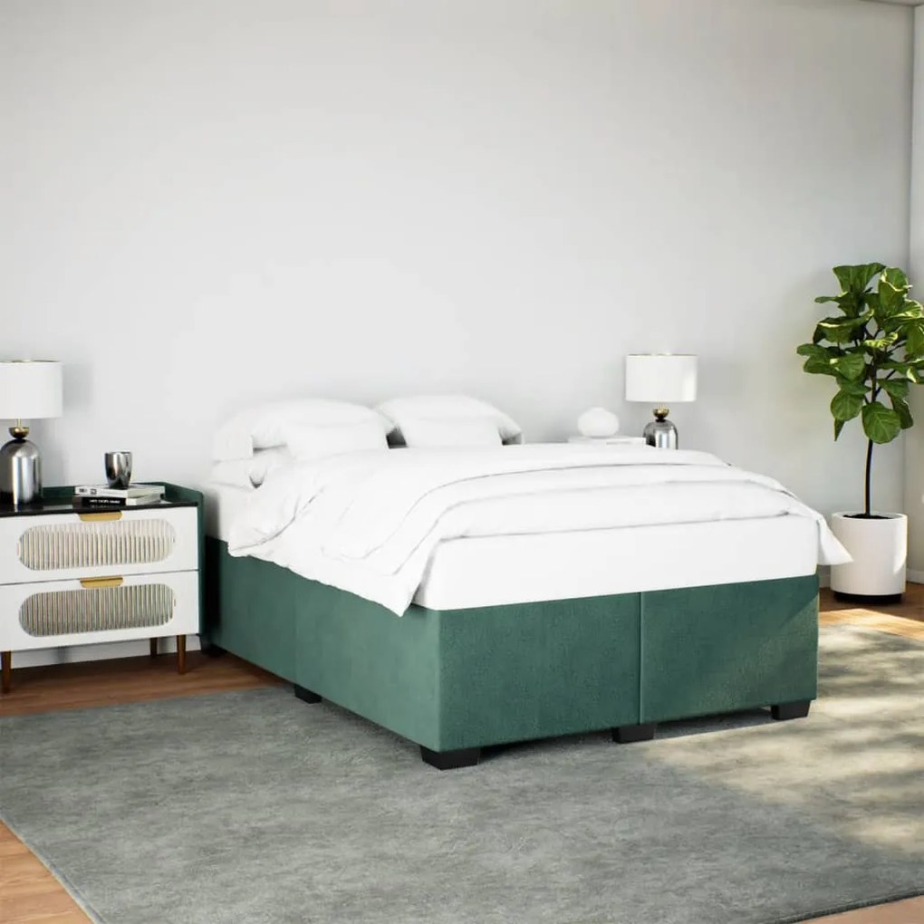 Estrutura de cama sem colchão 140x200 cm veludo verde-escuro