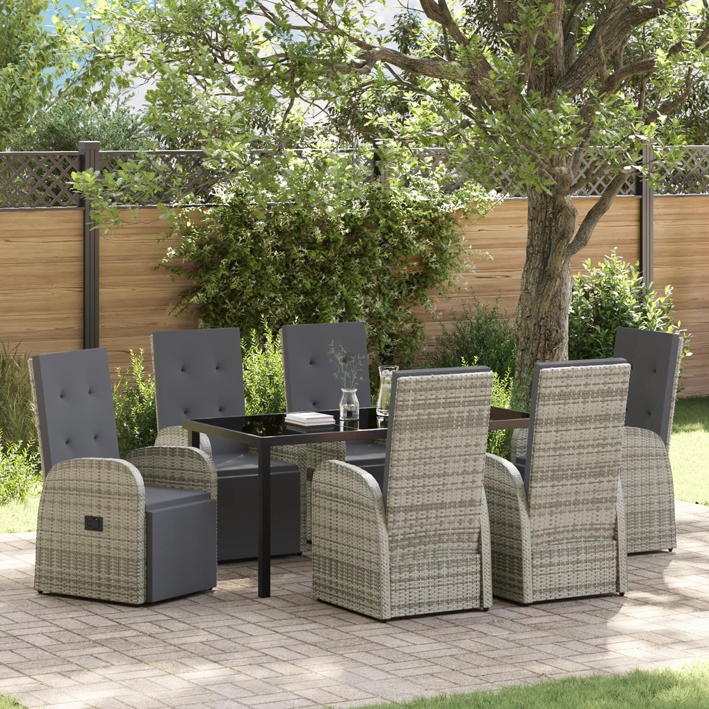 vidaXL Conjunto de Jantar de Jardim de 7 Peças com Almofadas Cinza Polirattan