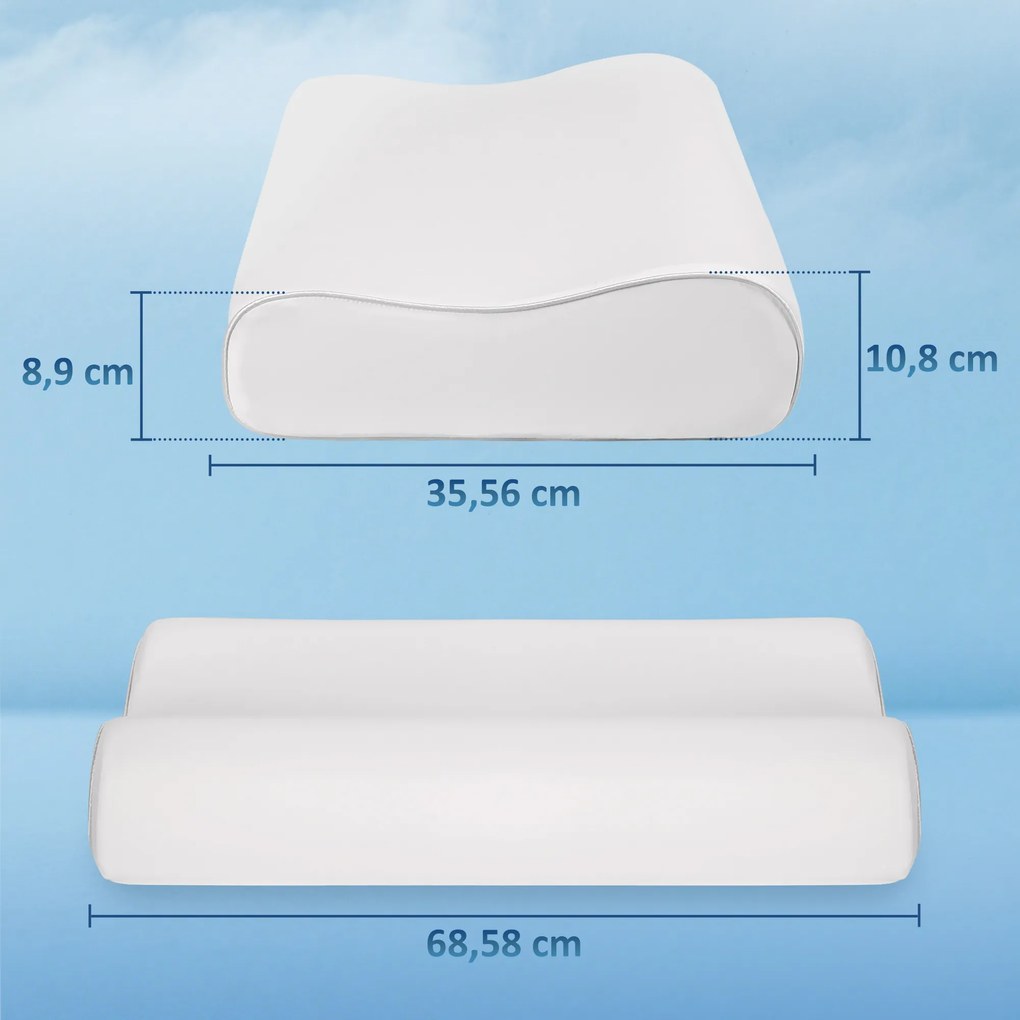 Almofada de Espuma Viscoelástica com Desenho Ergonómico Dupla Altura Capa Removível e Lavável 68,58x35,56x8,9/10,8 cm Creme