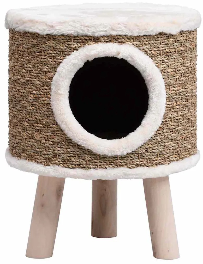 Ninho para gatos c/ pernas de madeira 41 cm ervas marinhas