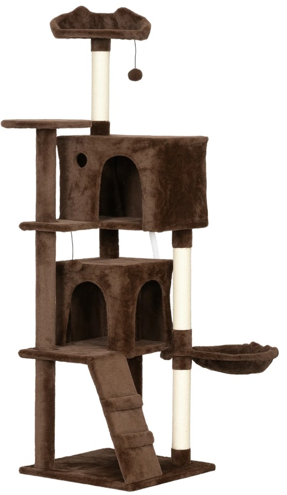 Arranhador para Gatos com Múltiplas Plataformas Cama 2 Cavernas Rede Escada Postes de Sisal 48x48x160 cm Castanho