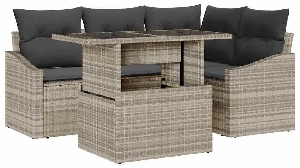 Conjunto de Sofá de Jardim 5 Peças com Almofadas Cinza Claro em Rattan
