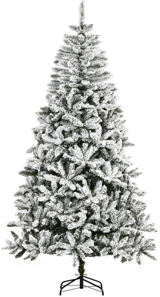 HOMCOM Árvore de Natal Artificial 225 cm com Neve Ignífugo com 1300 Ramos Folhas de PVC Base Dobrável Verde