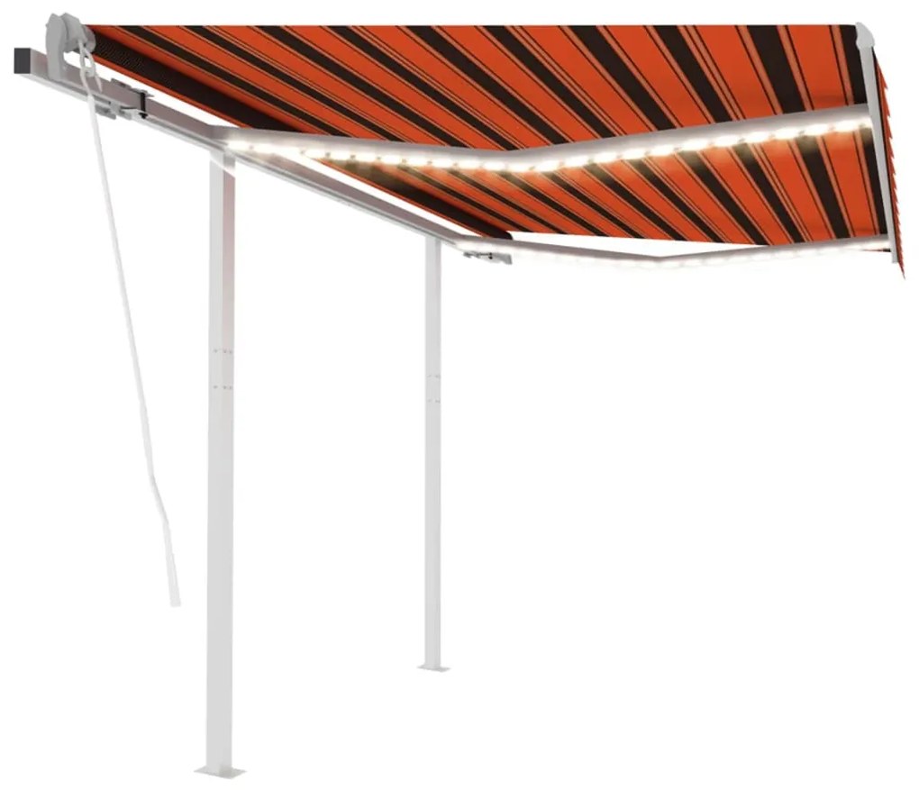 vidaXL Toldo autom. LED e sensor de vento 3,5x2,5 m laranja e castanho