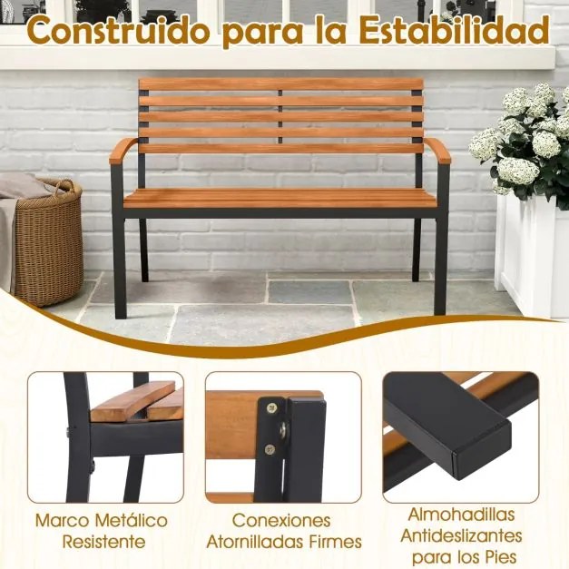 Banco Jardim 118 x 59 x 86 cm de dois lugares em madeira de acácia com Estrutura metálica preta e natural