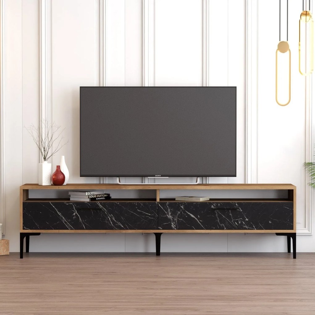 Unidade TV Istanbul – Nogueira e Mármore Preto – 180x35x47 cm