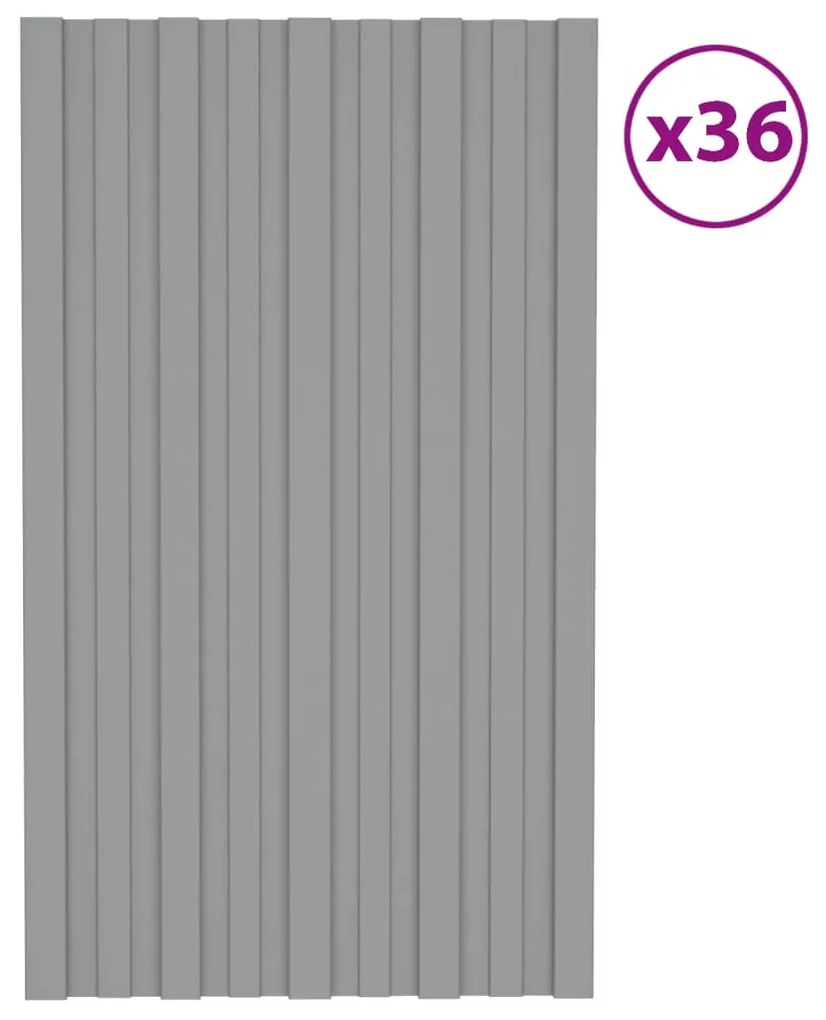 vidaXL Painéis de telhado 36 pcs 80x45 cm aço galvanizado cinzento