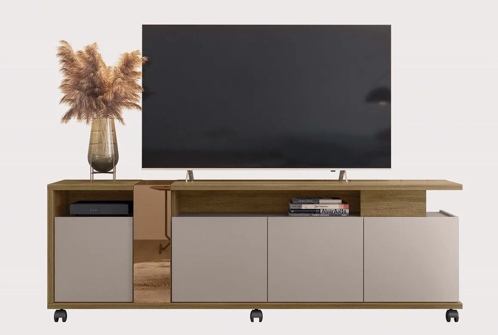 Móvel TV CRISTAL – 183,5x36x62 cm – MDP Cor de Mel e Cacau com Vidro E