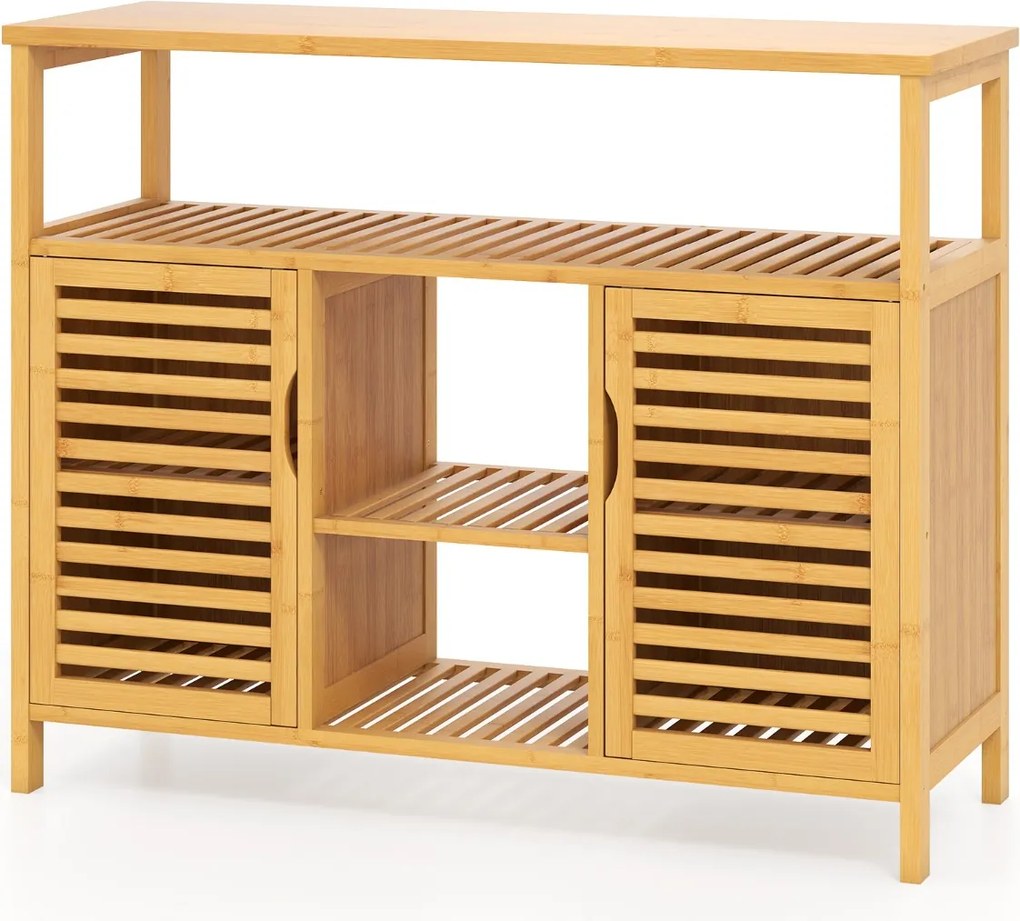 Armário de Cozinha de bambu com 2 portas e prateleiras para cozinha sala de estar 100 x 35 x 80 cm Natural