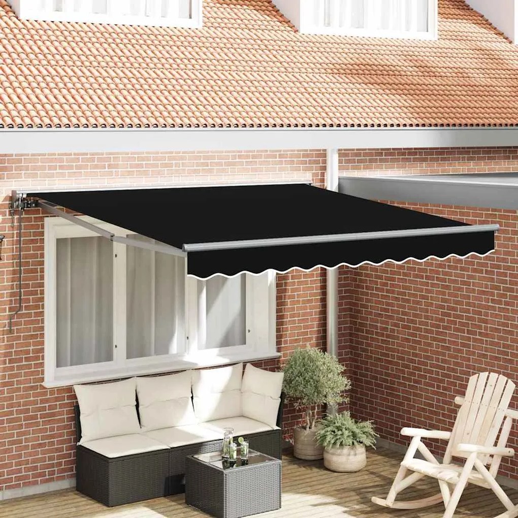 vidaXL Toldo Retrátil Preto 350 x 250 cm Poliéster e Metal