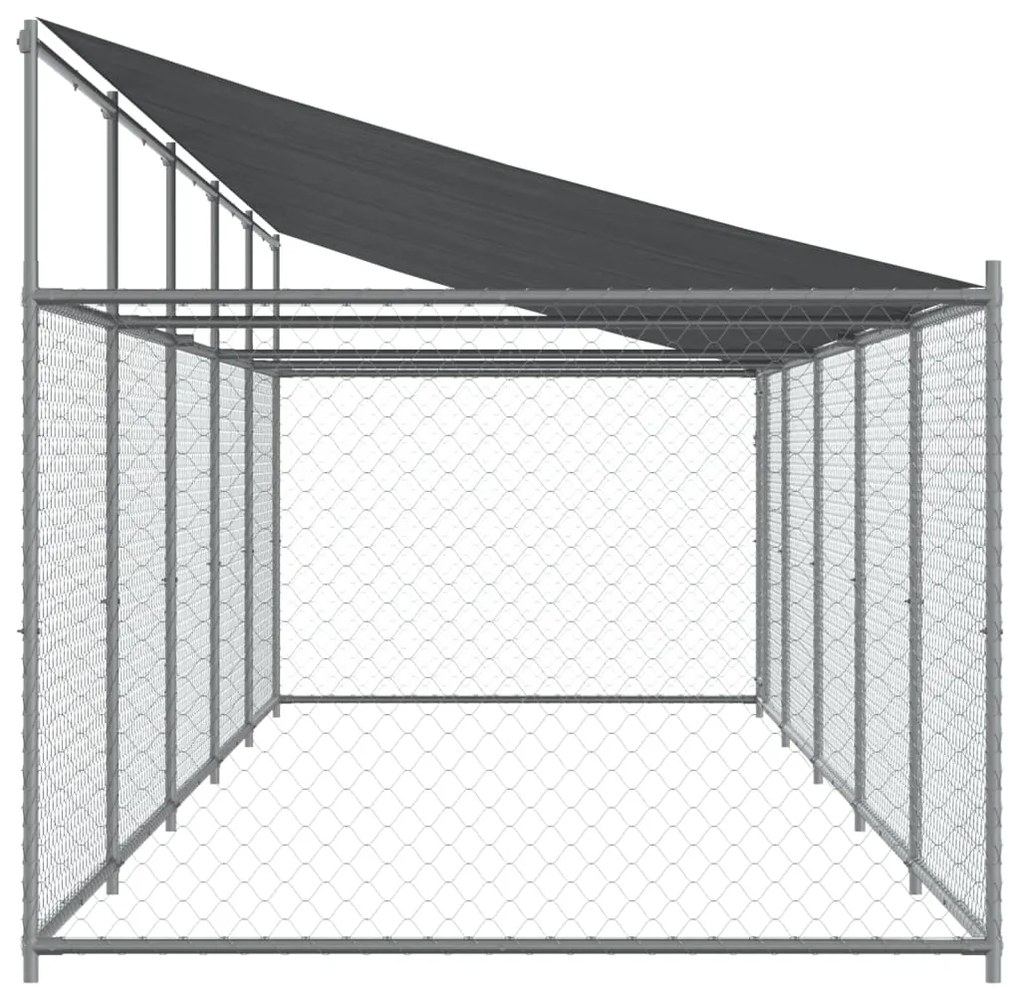 Jaula para cão com telhado/porta 10x2x2m aço galvanizado cinza