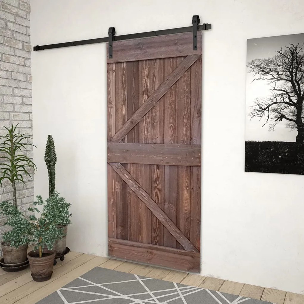 vidaXL Porta de correr com ferragens 100x210 cm pinho castanho-escuro