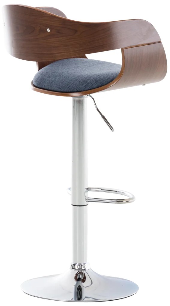 Banco de bar Kingston em tecido e com estrutura cromada 50 x 88-102 x 48 cm Azul + Cor Nogueira