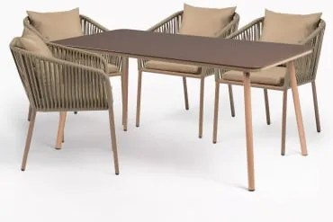 Conjunto De Mesa Retangular Arhiza Classic, 160x90 Cm, E 4 Cadeiras De Jardim De Alumínio. Castanho Areia - Sklum