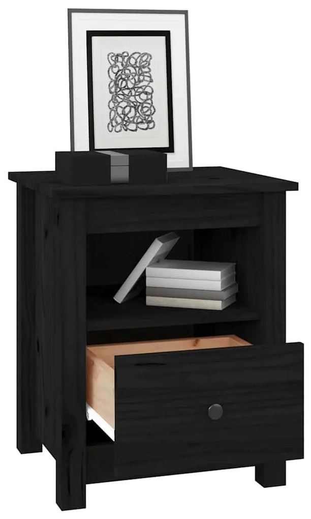 Mesa de cabeceira 40x35x49 cm madeira de pinho maciça preto