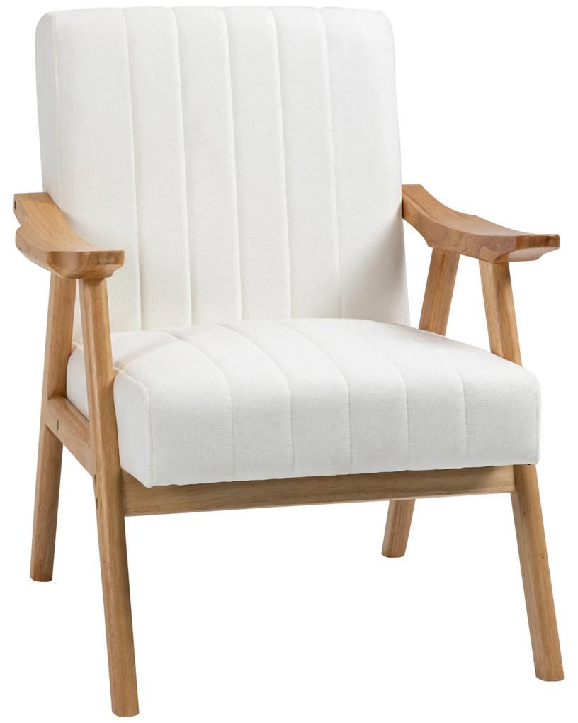 HOMCOM Poltrona de Estilo Nórdico Estofada em Veludo com Assento e Encosto Acolchoados Pés de Madeira 68x74x82 cm Creme