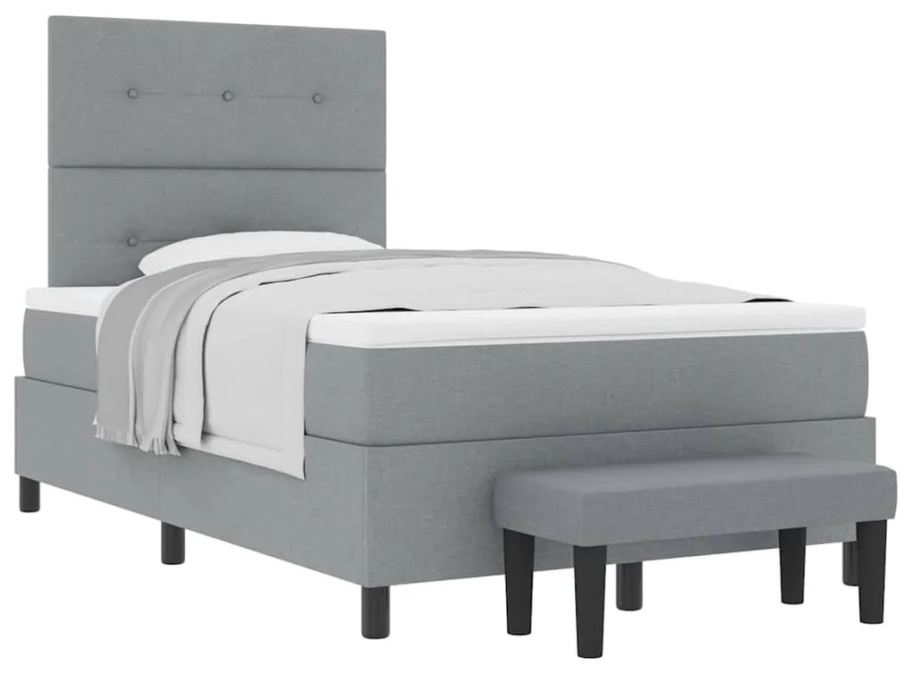 Cama Box com Colchão e Banco Cinza Claro 120x200 cm Tecido