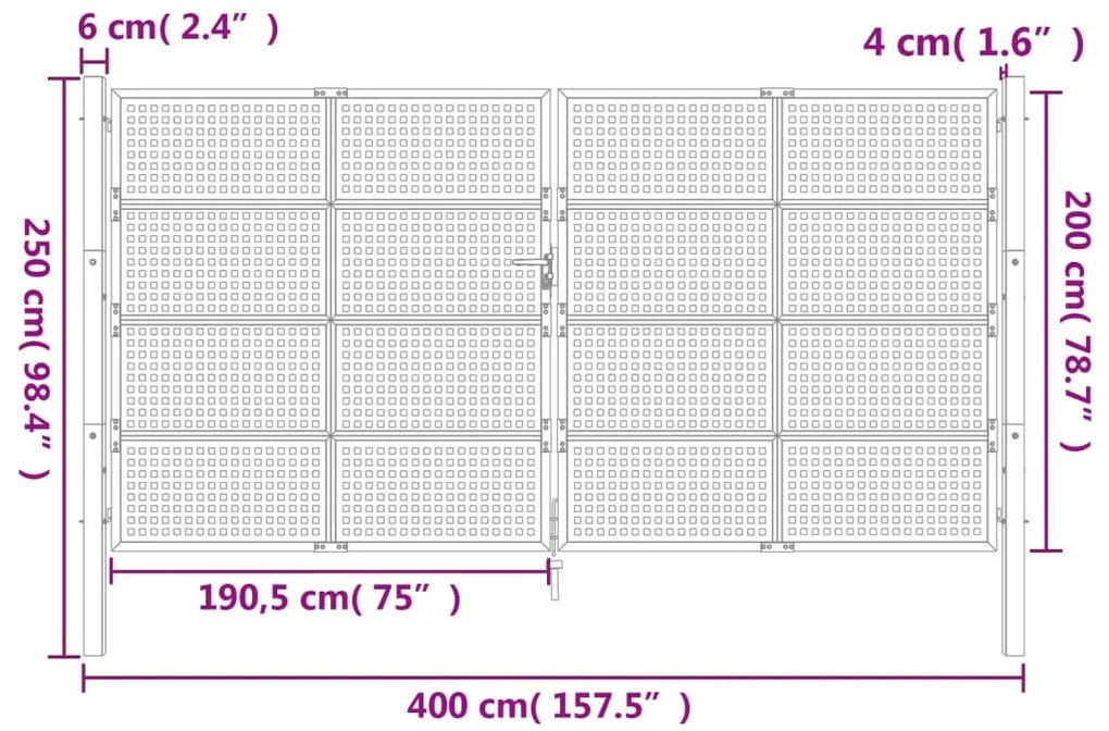 Portão de jardim 400x200 cm aço antracite