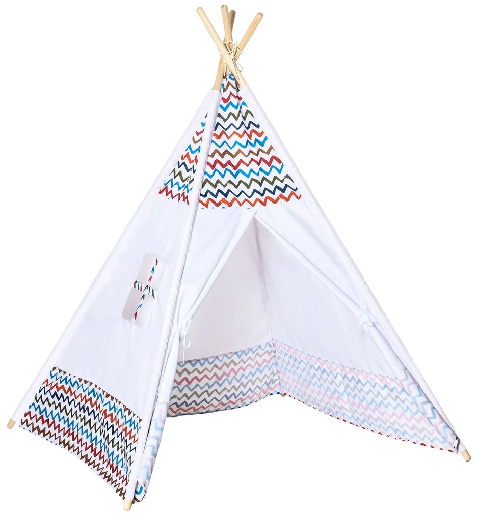 HOMCOM Tenda Tipi Crianças 3 Anos Tenda Infantil Madeira Portátil Janela Interiores Exteriores Confortável 120x120x155cm Branco | Aosom Portugal