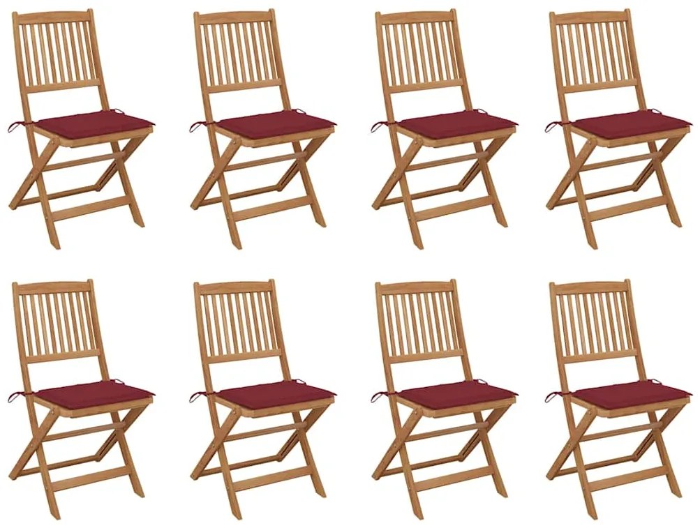 vidaXL Cadeiras de exterior dobráveis c/ almofadões 8pcs acácia maciça