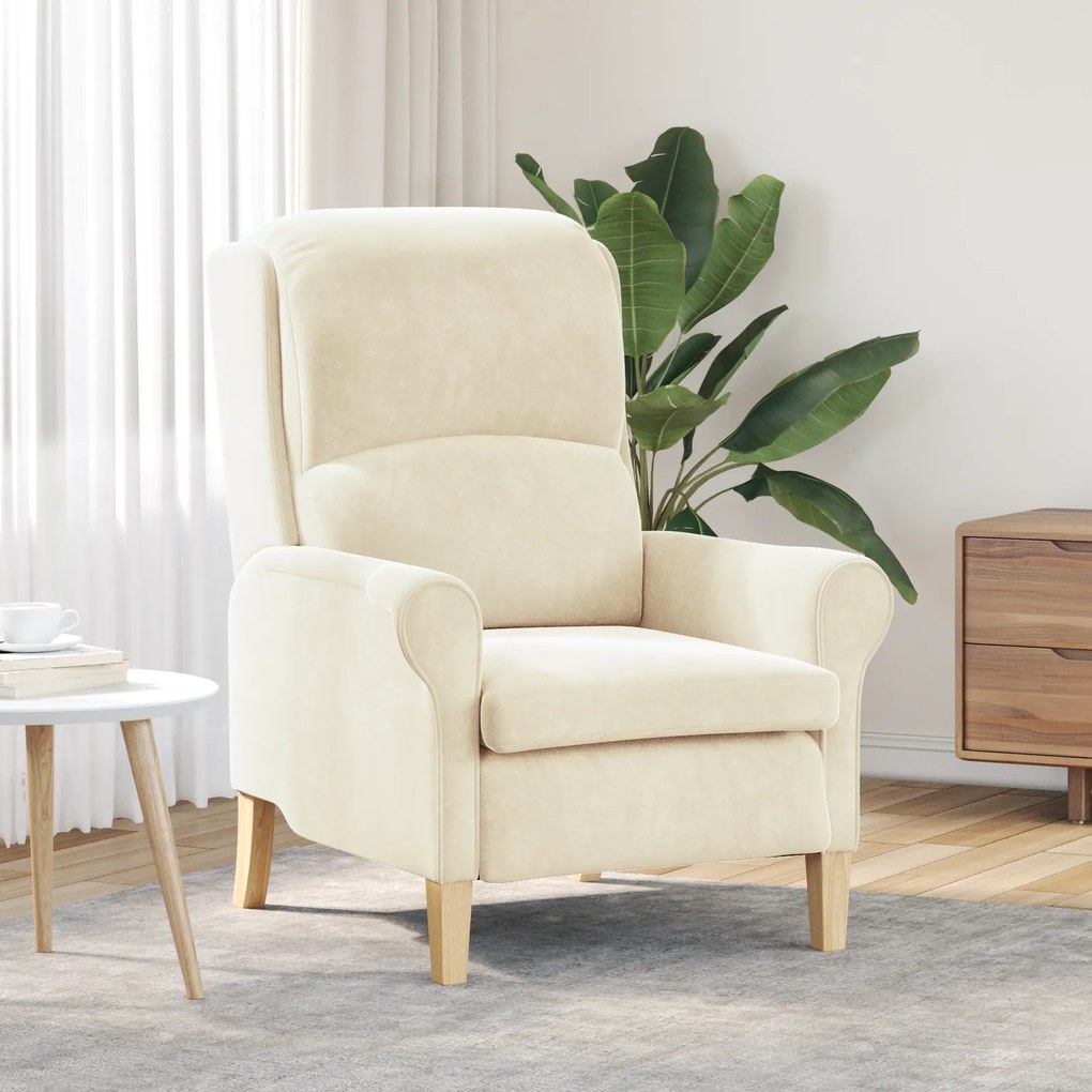 vidaXL Poltrona Creme Creme Tecido e madeira Médio