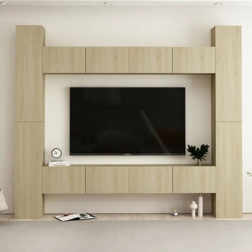 vidaXL 8pcs conjunto móveis de TV derivados de madeira carvalho sonoma