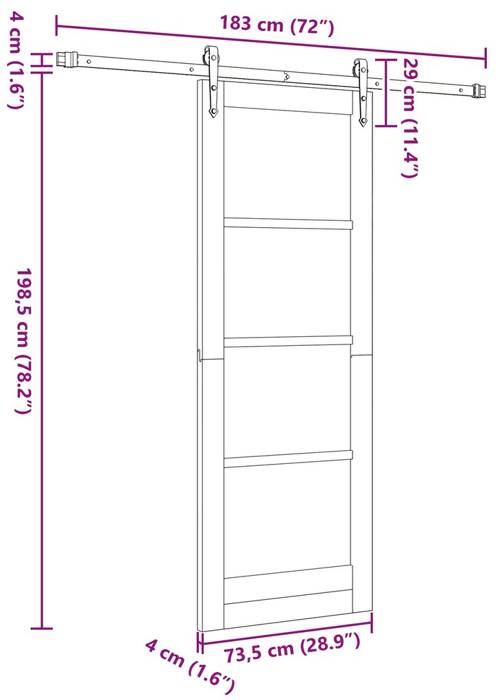 Porta Deslizante vidaXL com Kit de Ferragens 73.5x198.5 cm Madeira Mac