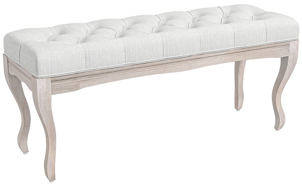 HOMCOM Banco Pé de Cama com Pés de Madeira e Assento Acolchoado para Dormitório Entrada Corredor 110x37x49 cm Creme