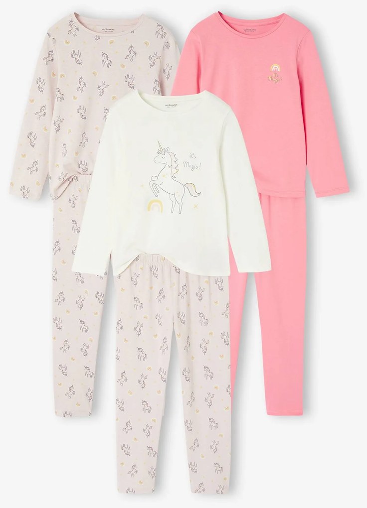Conjunto de 3 Pijamas Unicórnios para menina. cru