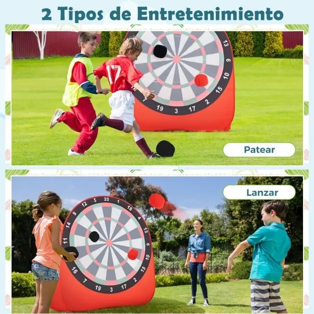 Jogos e actividades de dardos gigantes para exterior, dobráveis e portáteis, com 4 bolas de pontapé 145 x 132 x 165 cm - Vermelho